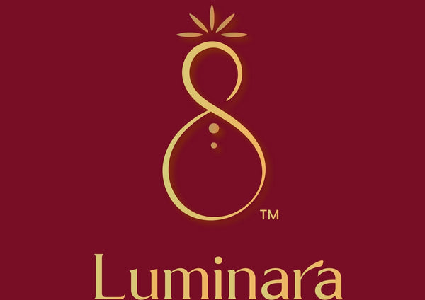 Luminara logo with a gold '8' on a red background